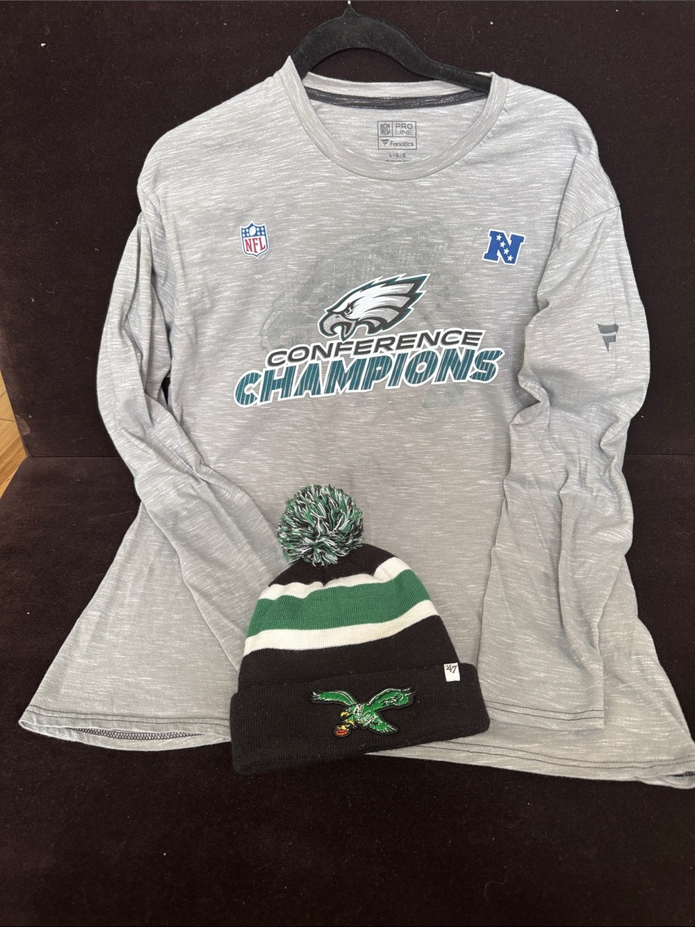 Fanatics Philadelphia Eagles Long Sleeve 'Conference Champions' and Beanie set
